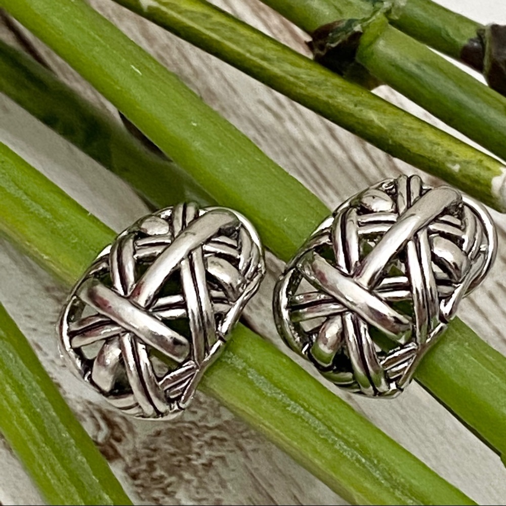 MX Signed Silver Knot Woven Earrings
